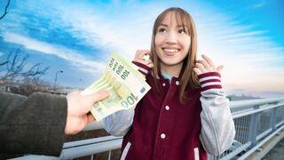 Kate Quinn earned money by dancing, flashing her boobs, giving a blowjob, & getting ravaged in various positions until she received a sexy load on her tongue.