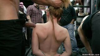 Blonde Double penetration fucked in public sex shop