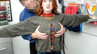 Teen redhead burglar Aria Carson busted stealing by a nasty mall cop