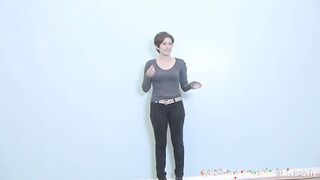 Short haired mommy getting ready for her first huge black cock