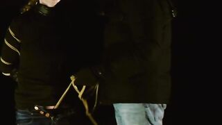 Rebel Rhyder gags on her dom's light wand & shaft while tied on a starry night