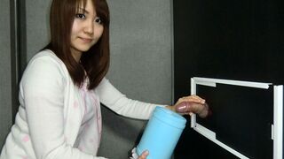 Stunning lady likes her new, exciting job a lot