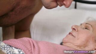 Big tits, gray pubes, huge desire for shaft