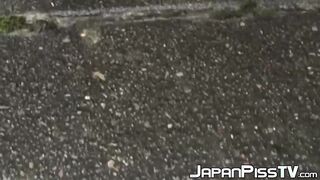 Wicked  Japanese babe is peeing in front of her house
