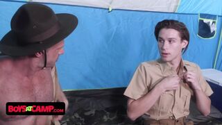 Lustful Scout Leader Invites Young Boy In His Tent & Lets Him Shove His Prick