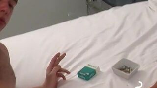 Giving my step brother a blowjob while blowing my cigarette