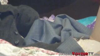 Japanese whore plays with her bushy muff on secret tape