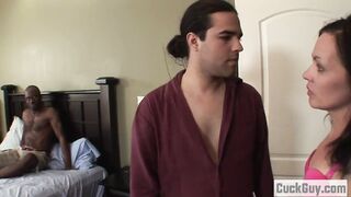Claudia Atkins let her cuckold hubby to join to suck a black dick