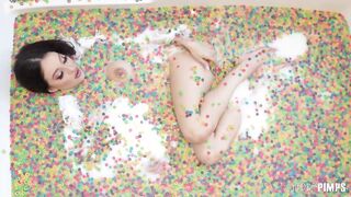 Big Titted Brunette Maddy May Rubs Her Clit & Drills Herself with a Pink Dildo Solo