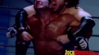 Tattooed hunk choked & dominated after losing the match