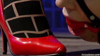 Bound lesbian assfucking doggy ravaged