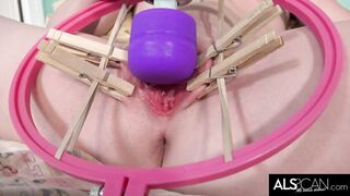 Small Boobs Blonde Spreads Her Lips for High Powered Vibrator