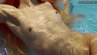 4K sexy girl swims & strips showing her tight muff