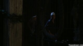 Shemale fucks bound man in a Cemetary