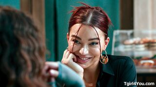 Transgender Emma Rose bangs her Girlfriend in cafe