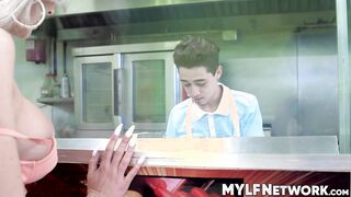 Juan Loco shoots a heavy load in a rough sex session with prick sucker Ni