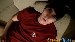 Straight guy strokes his shaft vigorously & cums on himself