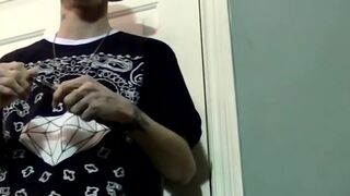 Inked thug receives blowjob from a massive dick sucker