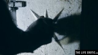 Beautiful brunette Victoria Daniels uses an umbrella to fuck herself