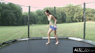 Skinny brunette Tamara Jade masturbated on trampoline