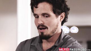 Very big boobed stepmom Casca Akashova endures a fat prick penetrating her bald cun