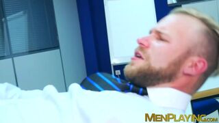 Straight boss fuck his bottom office slut & fed him his load