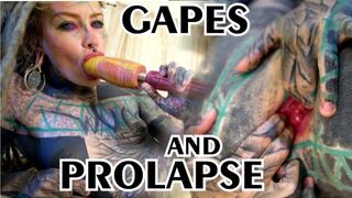 TATTOO chick masturbating, fingering her snatch & booty, fucks her ASS FUCKING with a toy & GAPES prolapse