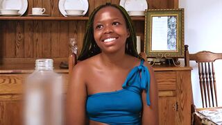 Ebony teen from Africa screwed on video by a white black cock