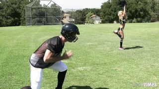 Big Boobed Blonde Cheerleader Honey Blossom Seduces Quarterback Charles Dera