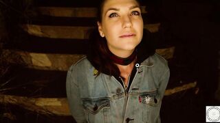 Worshipping prick before hard fuck outdoors