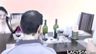 British granny receives cum on her face after foursome