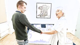 Old Woman gets her unshaved beaver thumped by young toyboy