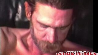 Rugged stud strips naked to tease with his throbbing cock