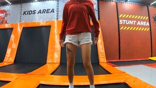 Thai amateur MILF GF having fun on a trampoline & banged at home