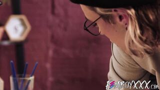 Beautiful tbabe art professor Axelle Rose gets her face painted with white cum