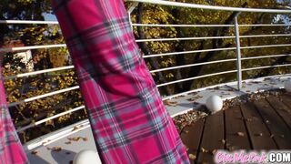 Antonia teases herself with a big toy in her pink beaver