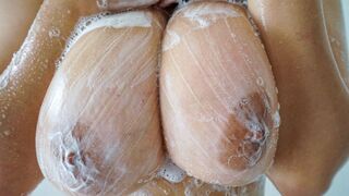 Big tits soapy shower for a hard dicking