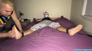Masked amateur Foxy Sox tickled all over skinny body