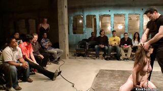 Bound bitch gets facial in public