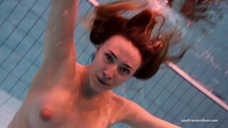 Firm big tits & red dress underwater on Duna Bultihalo