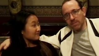 Sensual Asian teen has her booty banged by two guys on couch