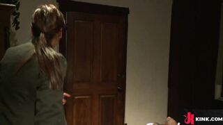 Shemale officer having wild threesome with males