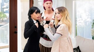 Halloween teens Aria Valencia & Maria Kazi share stepbrothers huge dick