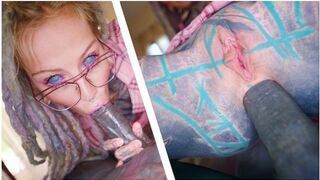Sexy Nerdy Tattoo Teen In Glasses Ass Pumping POV - Gape, Deepthroat, Cumshot