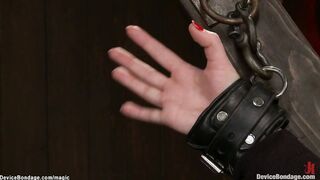 Lesbian sub muff hooked in bondage