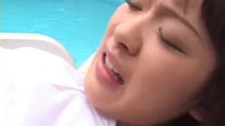 Cutie gets a poolside twat pounding