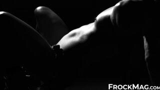 Horny Caged Jock equips belt with a thick dildo & strokes it slowly