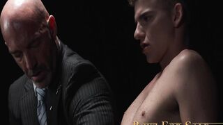 Twink Jack Waters shoots load while getting banged with a curved dildo with hunk