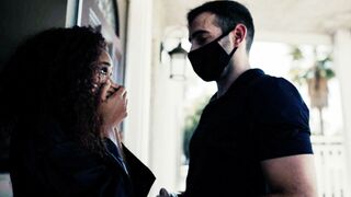 Ebony licked n fuck by delivery guy with husband in quarantine