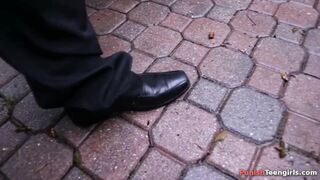 Down slave teen mouth banged to the stomach